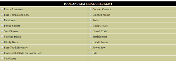 Tool Checklist